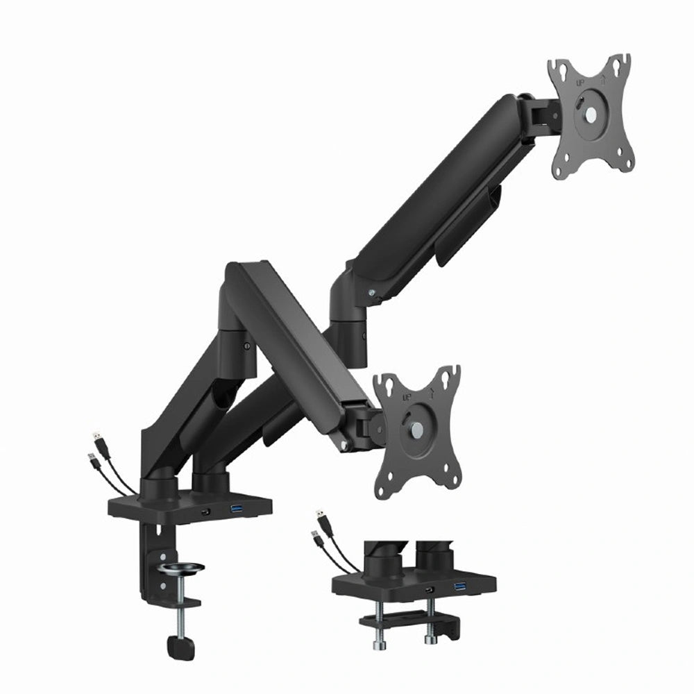 GEMBIRD ADJUSTABLE DESK 2-DISPLAY MOUNTING ARM WITH USB PORTS, 17”-32” BLACK