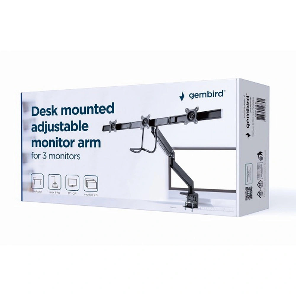 GEMBIRD DESK MOUNTED ADJUSTABLE MONITOR ARM FOR 3 MONITORS BLACK