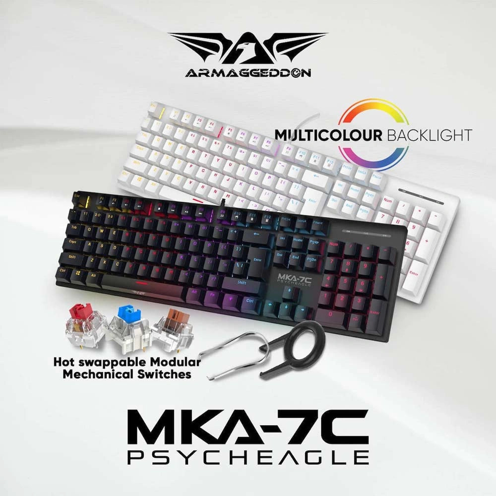 ARMAGGEDDON MECHANICAL HOT-SWAP KEYBOARD 12FX BACKLIGHT BLUE SWITCH MKA-7C 2024 BLACK CLICKY