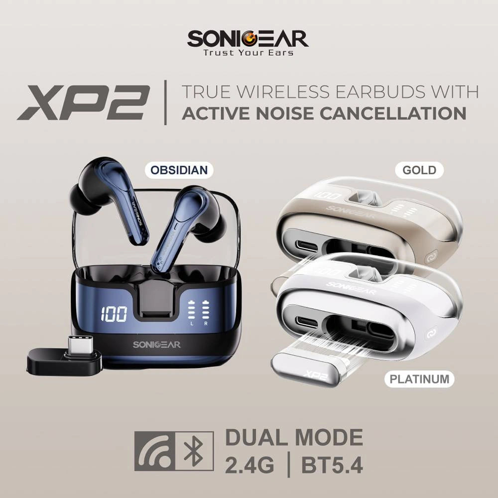 SONICGEAR DUAL MODE 2.4G/BT5.4 SUPERIOR 4MICS ANC/ENC EARPUMP XP2 PLATINUM