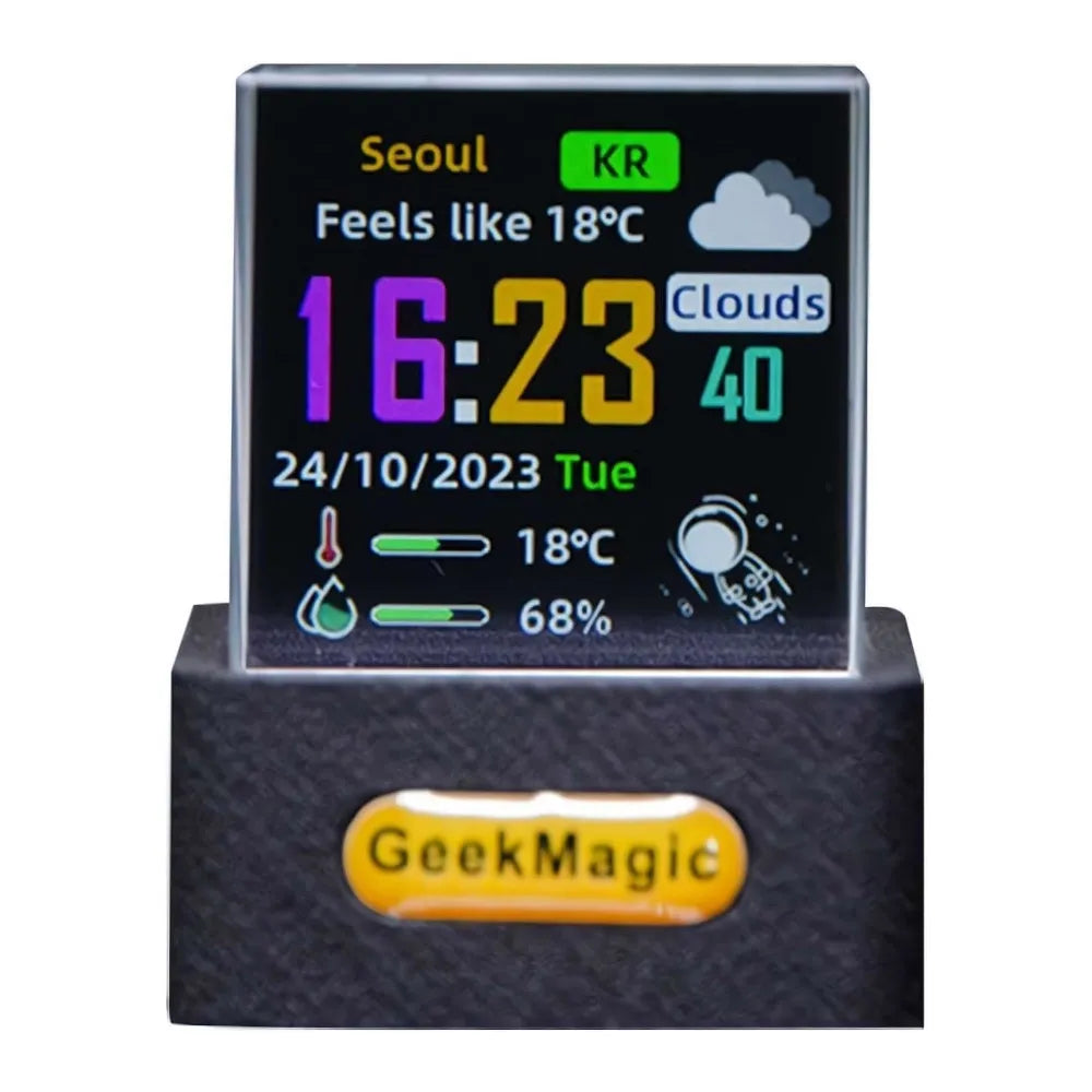 GeekMagic Crystal Cube Photo Display Holographic Desktop Smart Weather Station Digital Clock with GIF Animations Album