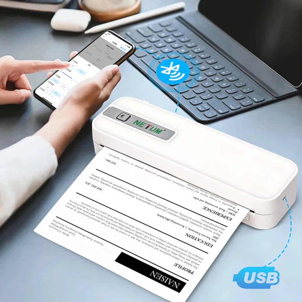 NETUM PORTABLE RECHARGEABLE THERMAL A4 PRINTER P801 WHITE