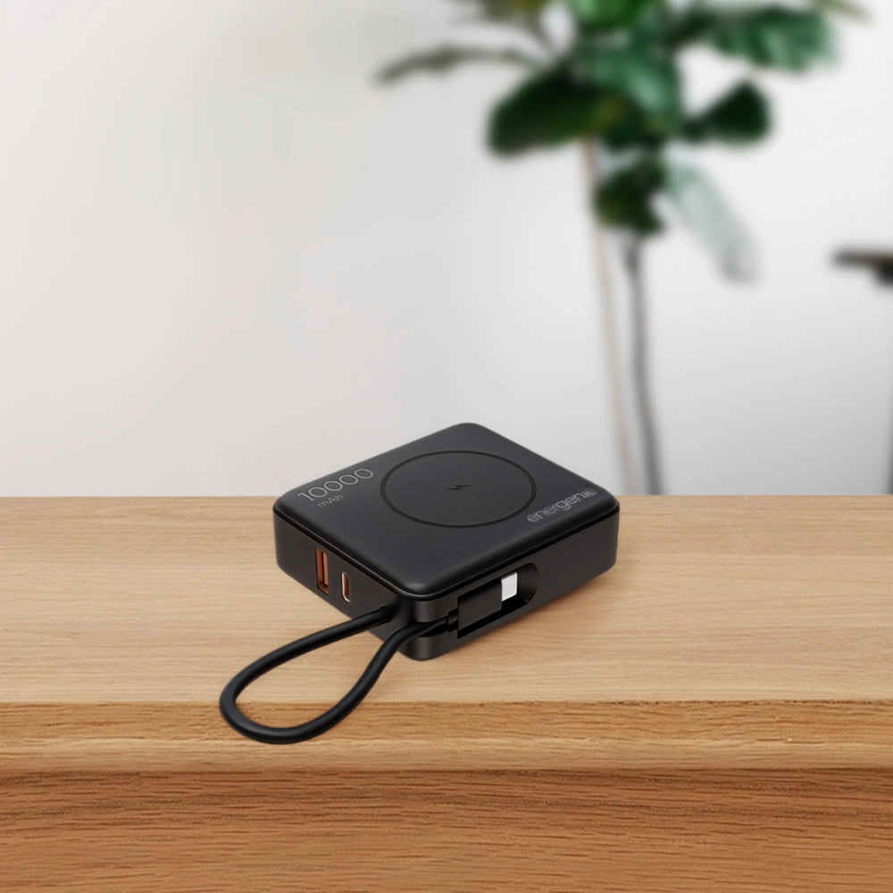 ENERGENIE 20W FAST CHARGING POWER BANK WITH WIRELESS CHARGER 10000 MAH BLACK