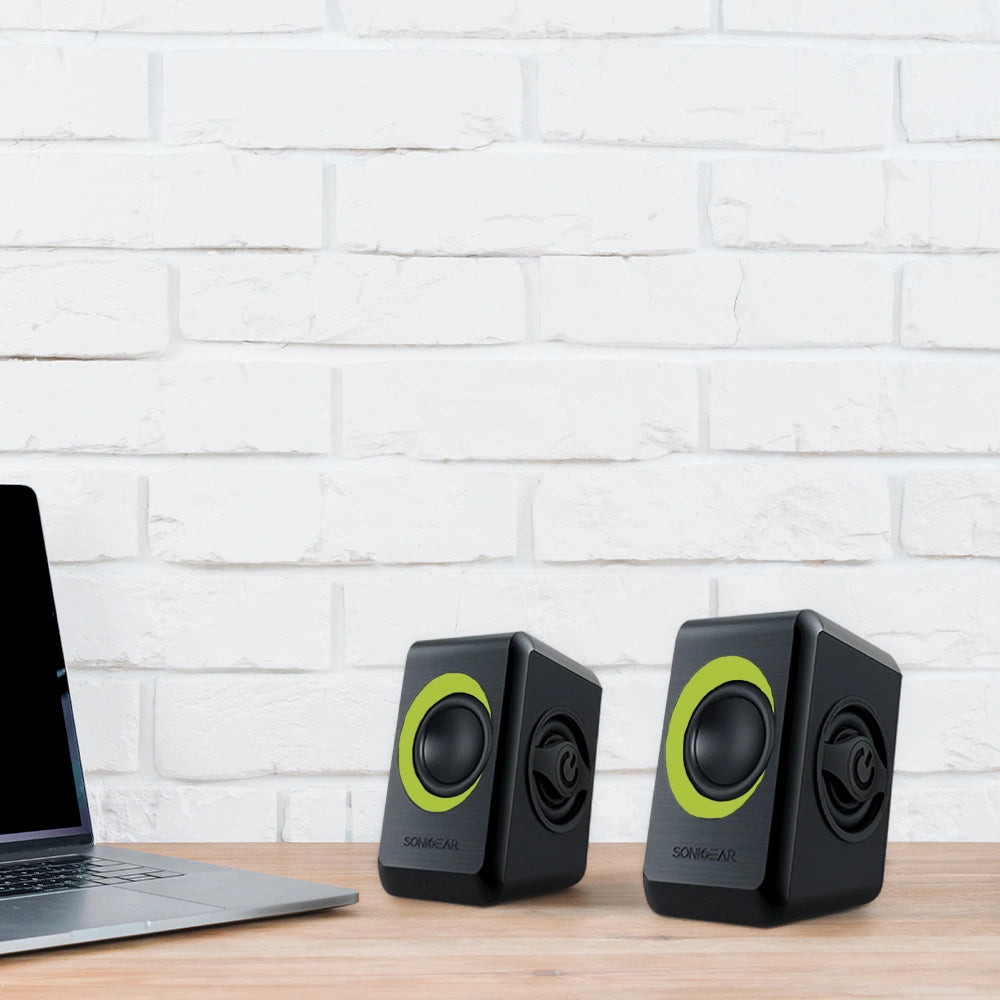 SONIC GEARS USB POWERED QUAD BASS SPEAKERS 2,0 BLACK LIME GREEN