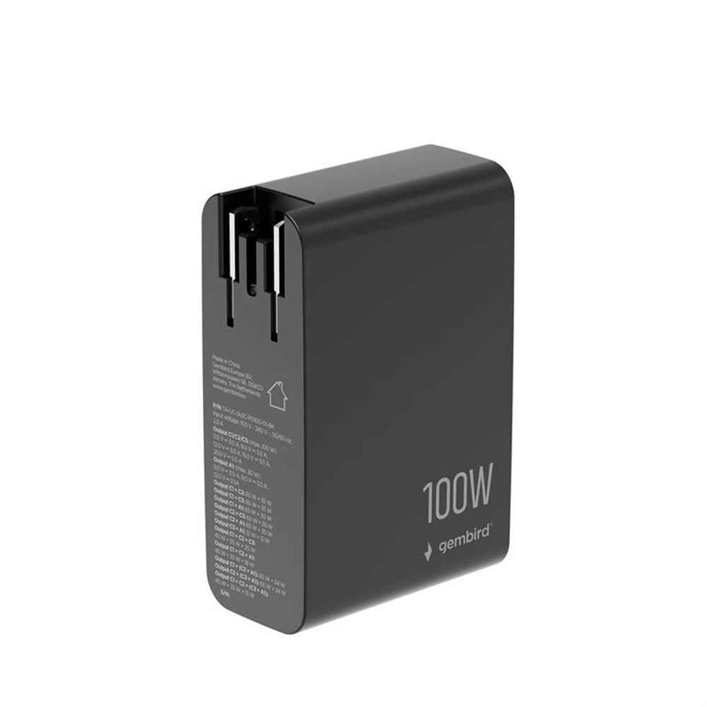 GEMBIRD UNIVERSAL 4-PORT 100W GAN USB FAST CHARGER LCD BLACK