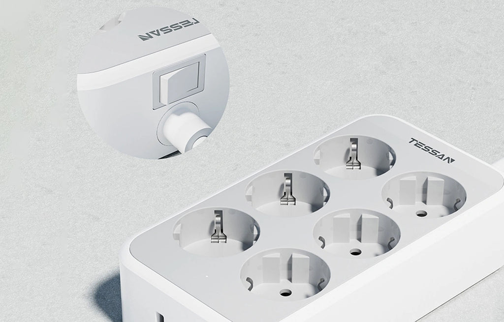 TESSAN 9 IN 1 POWER STRIP 25W 6xSCHUKO, 2xUSB, 1xTYPE-C 2M CABLE