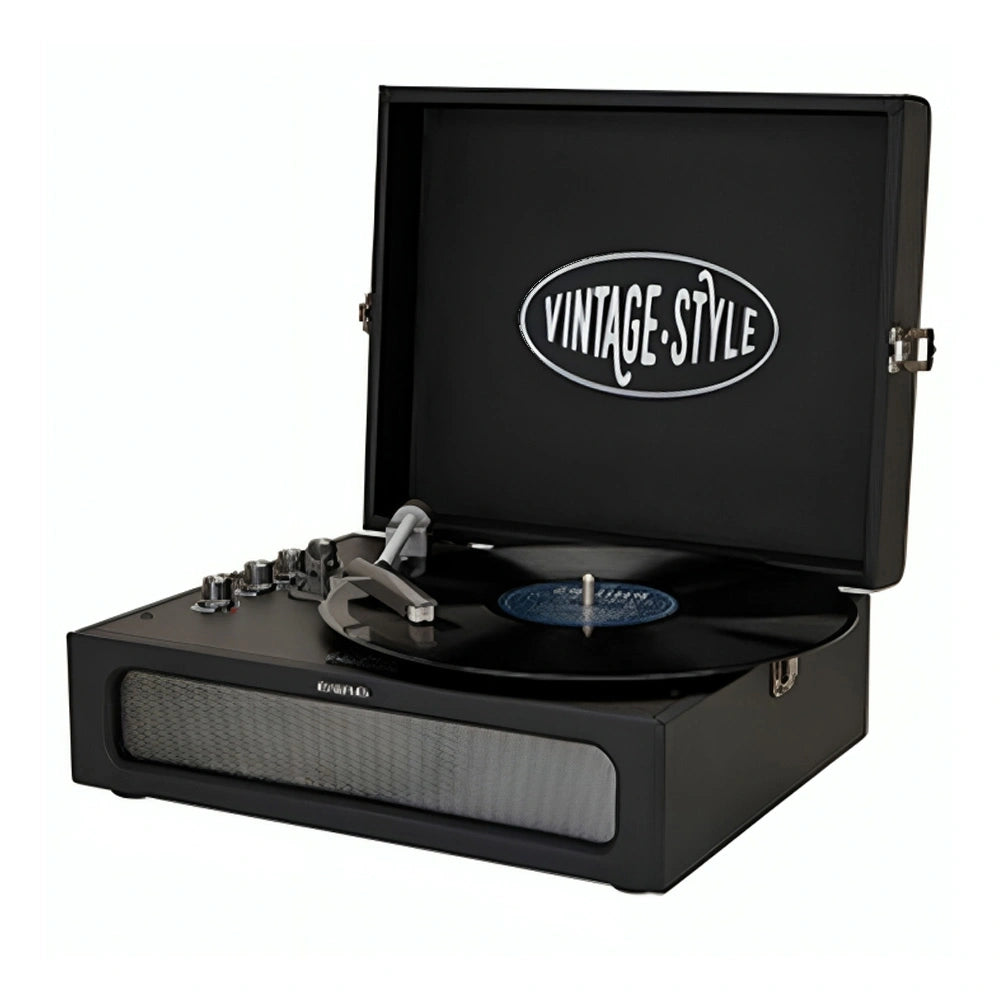 AIWA VINTAGE TURNTABLE IN LEATHER BRIEFCASE BLACK REFURBISHED