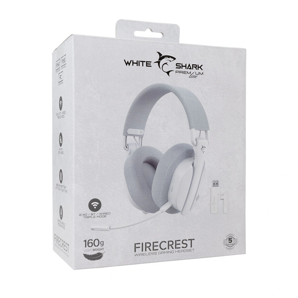 WHITE SHARK 3-IN-1 WIRELESS FOLDABLE GAMING HEADPHONES WGH-2444 FIRECREST WHITE