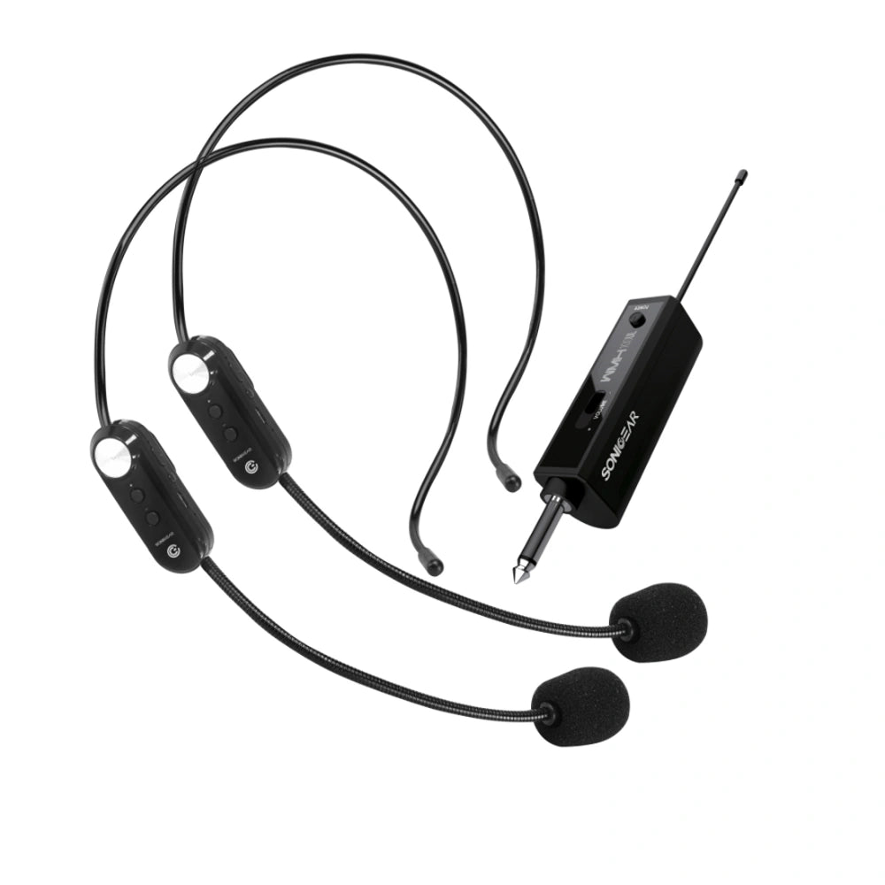 SONICGEAR RECHARGEABLE DUAL HEADSET MICROPHONES WMH 100 UL BLACK