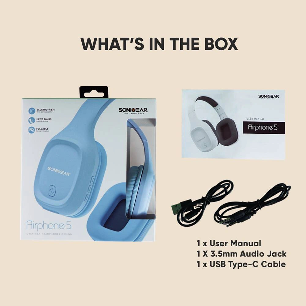 SONICGEAR BT5.4 OVER-EAR HEADPHONES AIRPHONE 5 CREME CARAMEL