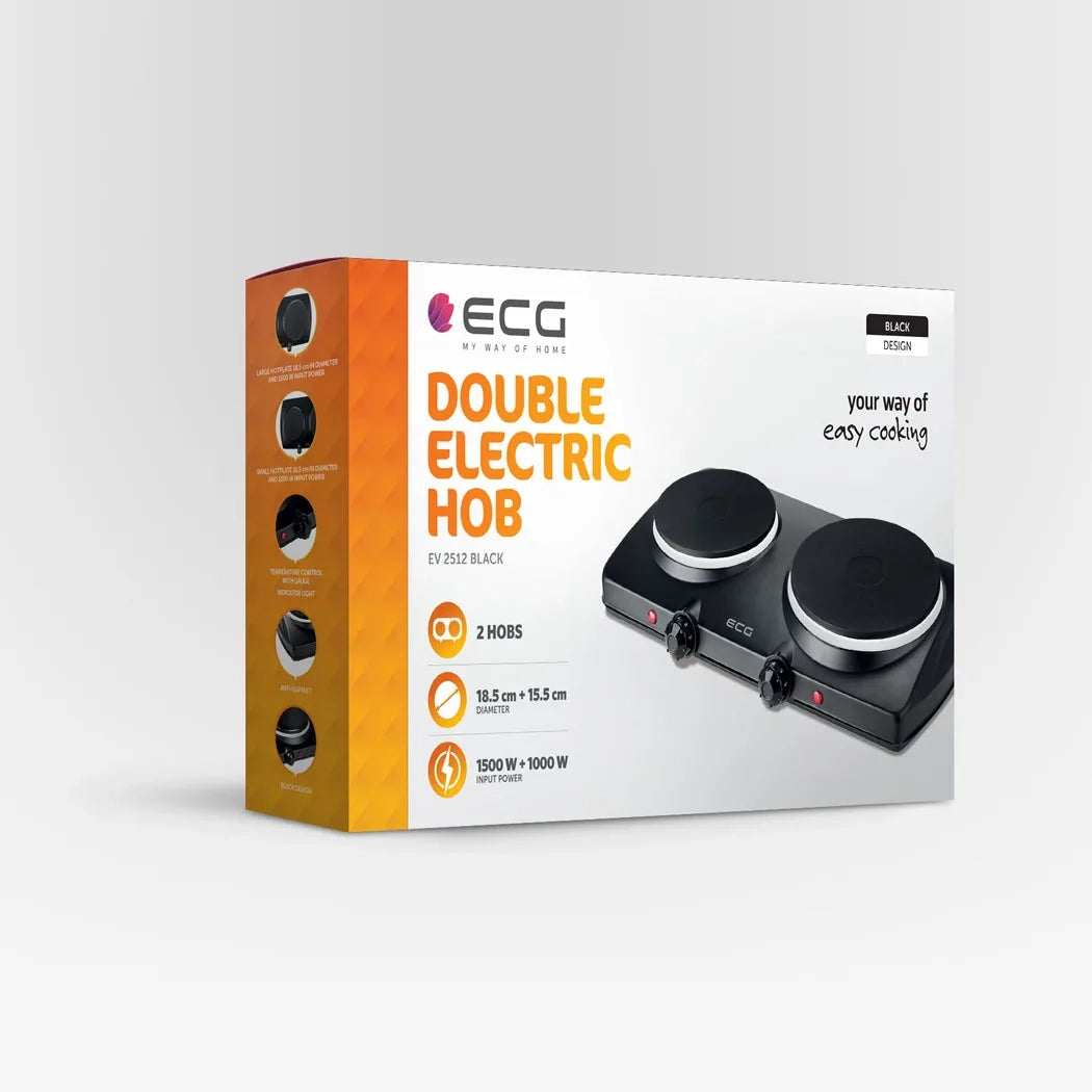 Επιτραπέζια Διπλή Εστία 2500W EV2512 Black ECG