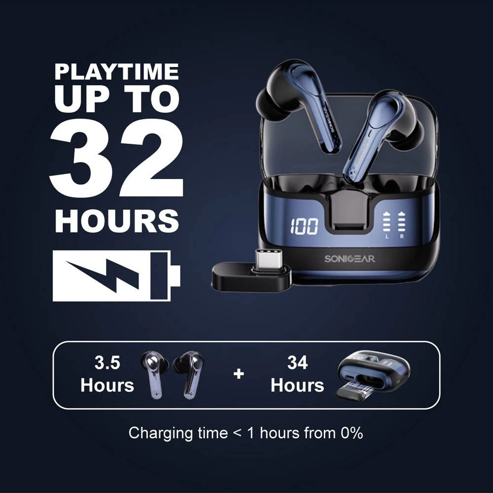 SONICGEAR DUAL MODE 2.4G/BT5.4 SUPERIOR 4MICS ANC/ENC EARPUMP XP2 OBSIDIAN