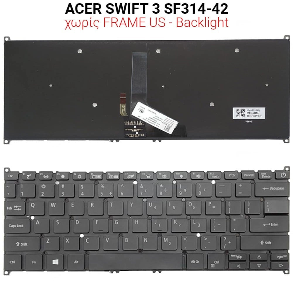 Πληκτρολόγιο ACER Swift 3 SF314-42 NO Frame US + Backlight