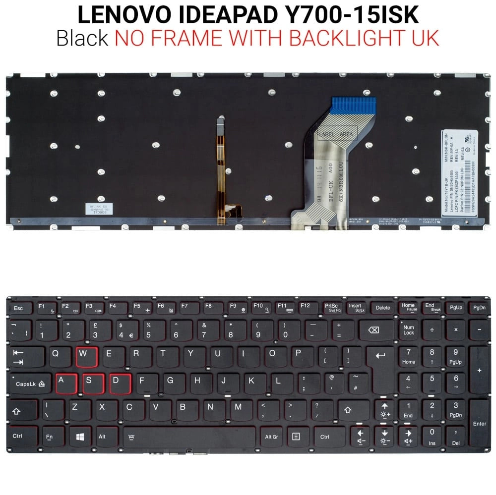 Πληκτρολόγιο Lenovo Y700-15ISK NO Frame LED UK
