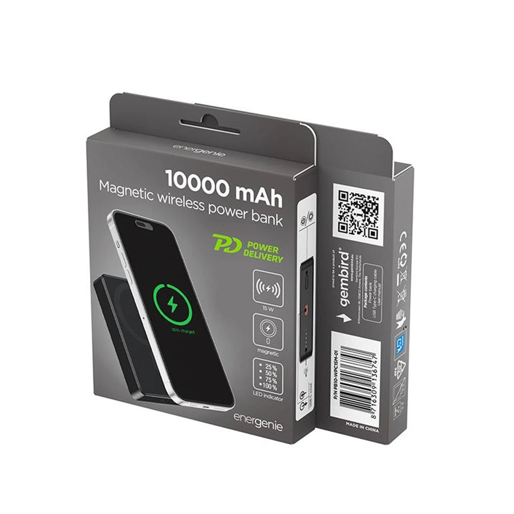 ENERGENIE MAGNETIC 15W WIRELESS POWERBANK 10000 MAH PD20W BLACK