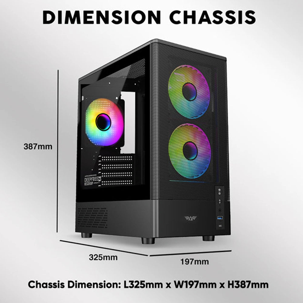 ARMAGGEDDON MICRO ATX CASE WITH 3X ARGB FANS & TYPE-C DEEPFREEZE DUPLEX 2 ARGB-C BLACK
