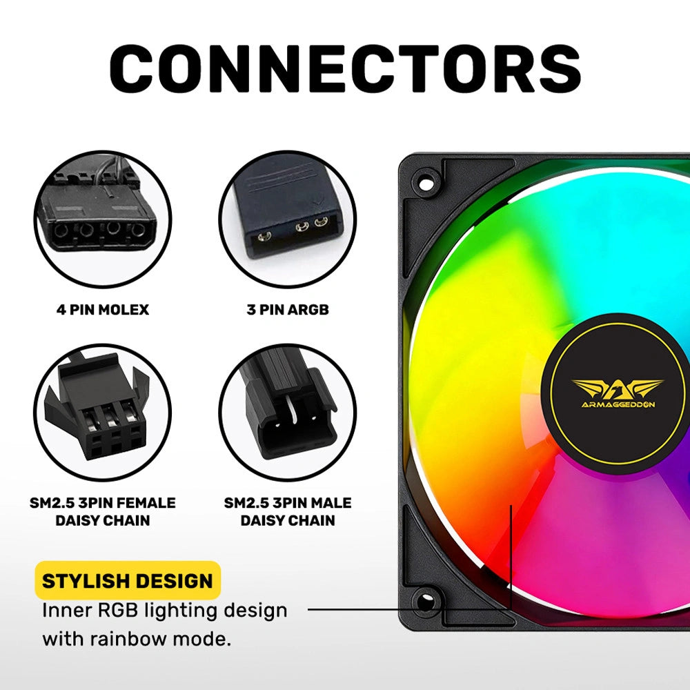 ARMAGGEDDON DURABLE SILENT FAN ARGB KIT 6000 PRO (4 PACK) BLACK