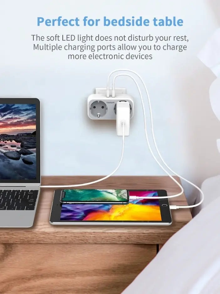 TESSAN 4 IN 1 WALL SOCKET 2xSCHUKO, 1xTYPE-C,1xUSB