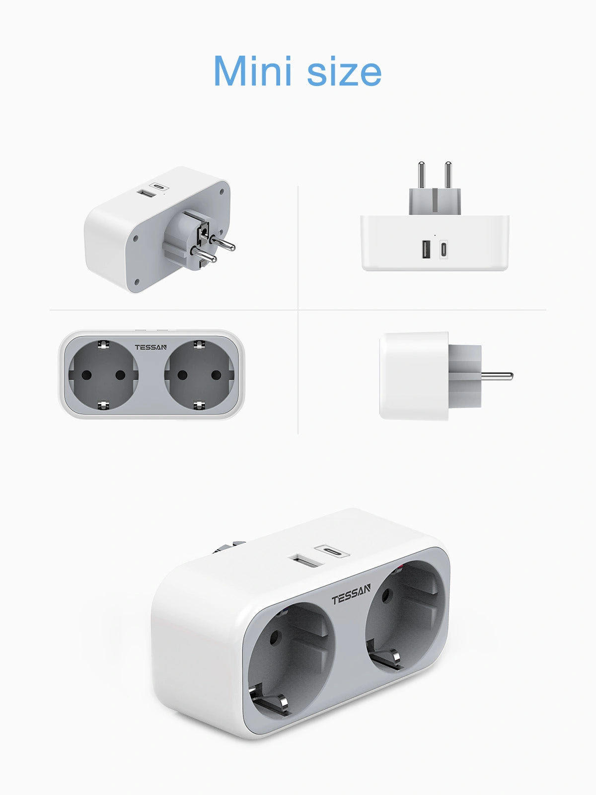 TESSAN 4 IN 1 WALL SOCKET 2xSCHUKO, 1xTYPE-C,1xUSB