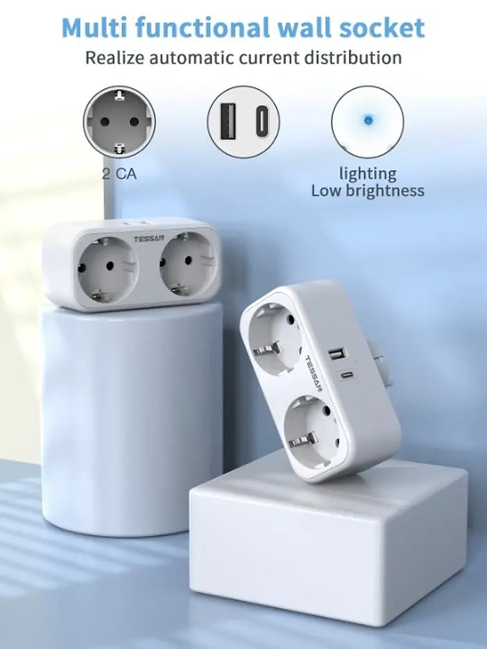 TESSAN 4 IN 1 WALL SOCKET 2xSCHUKO, 1xTYPE-C,1xUSB