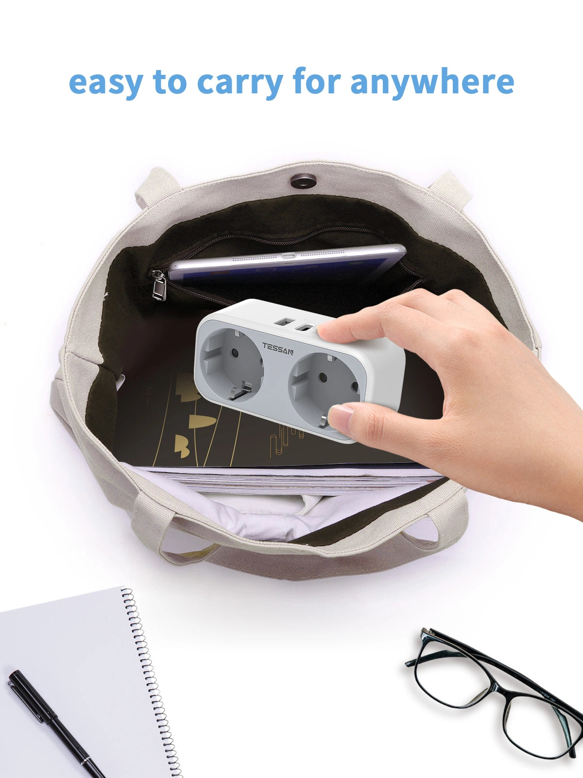 TESSAN 4 IN 1 WALL SOCKET 2xSCHUKO, 1xTYPE-C,1xUSB