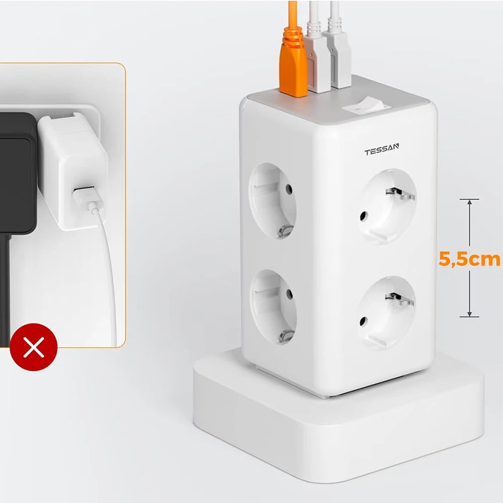 TESSAN 9 IN 1 POWER STATION 6XSHUCKO, 2XUSB, 1XTYPE-C 2M WHITE