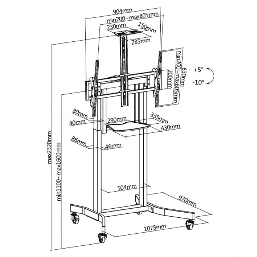 GEMBIRD MOTORIZED HEIGHT ADJUSTABLE TV FLOOR STAND WITH CASTER WHEELS AND REMOTE CONTROL 55'-100'