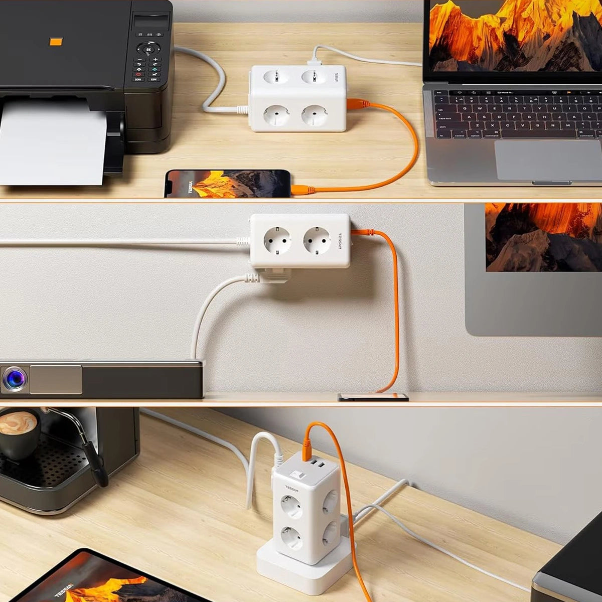TESSAN 9 IN 1 POWER STATION 6XSHUCKO, 2XUSB, 1XTYPE-C 2M WHITE