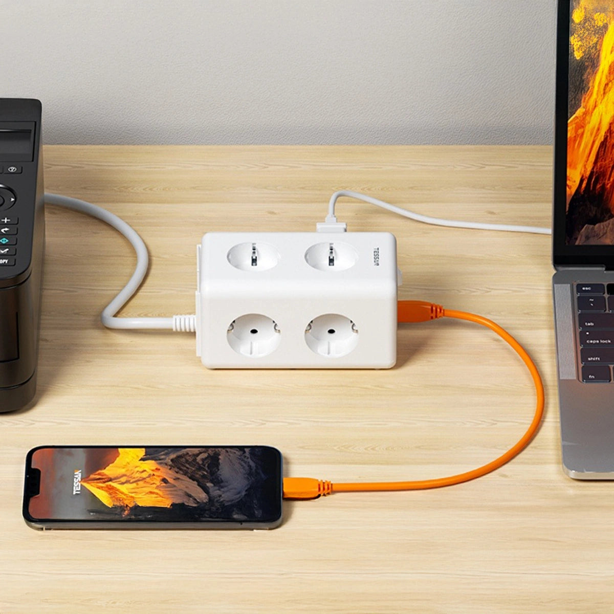 TESSAN 9 IN 1 POWER STATION 6XSHUCKO, 2XUSB, 1XTYPE-C 2M WHITE
