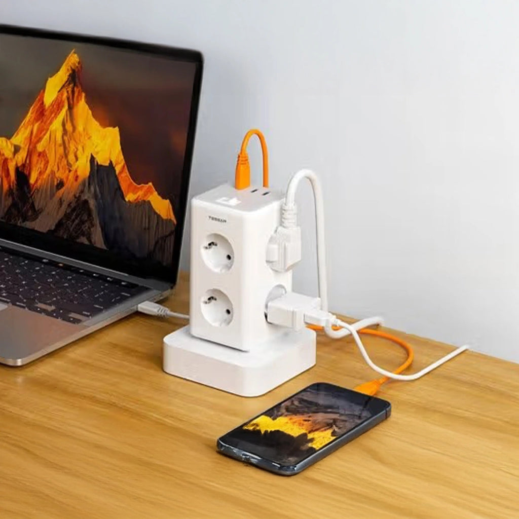 TESSAN 9 IN 1 POWER STATION 6XSHUCKO, 2XUSB, 1XTYPE-C 2M WHITE