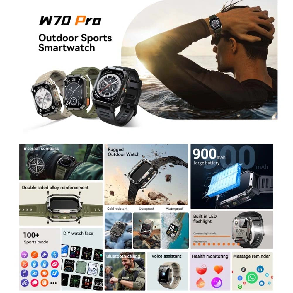 BLACKVIEW MULTI-FUNCTION SMARTWATCH WITH FLASHLIGHT COMPASS BT CALL & HEALTH MANAGEMENT GREEN