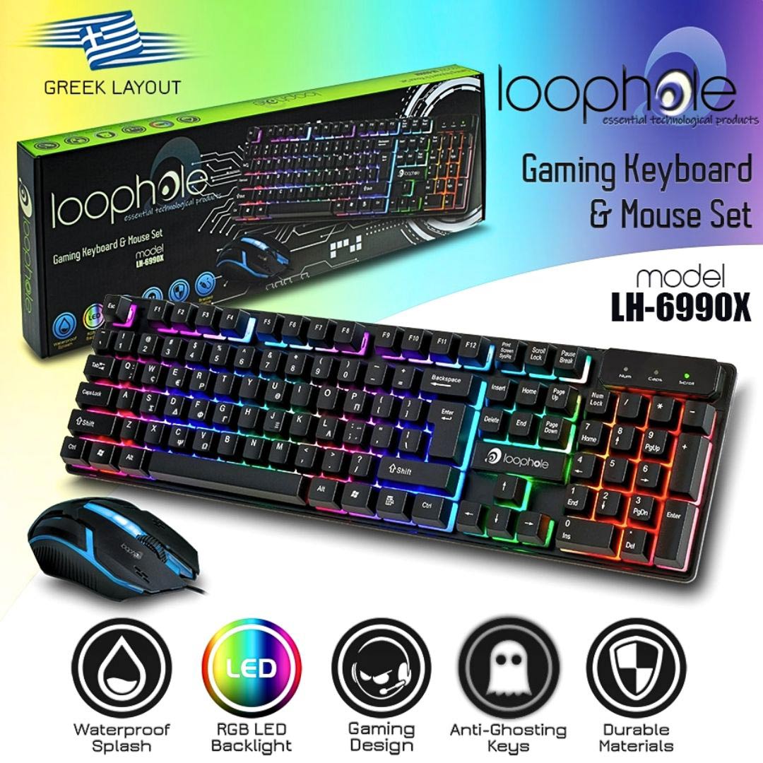 Loophole LH-6990X Σετ Gaming Πληκτρολόγιο με RGB φωτισμό και Ποντίκι ΤΡΙΑΔΑ 3ΤΜΧ Ελληνικό