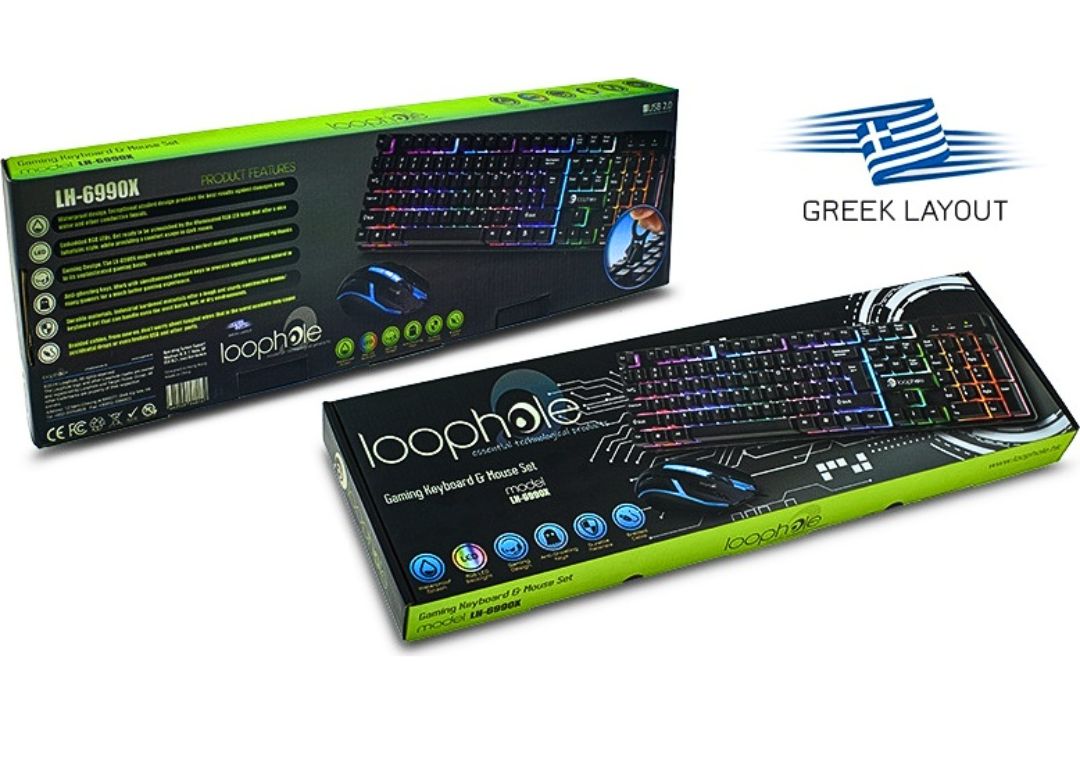 Loophole LH-6990X Σετ Gaming Πληκτρολόγιο με RGB φωτισμό και Ποντίκι ΤΡΙΑΔΑ 3ΤΜΧ Ελληνικό