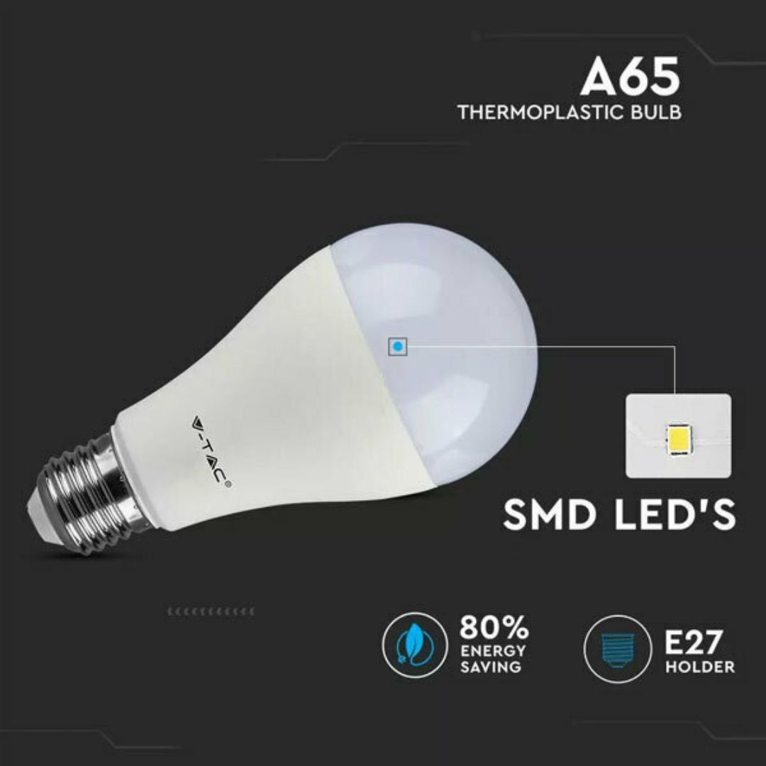 V-TAC VT-2017 Λάμπα LED για Ντουί E27 και Σχήμα A65 Φυσικό Λευκό 1521lm