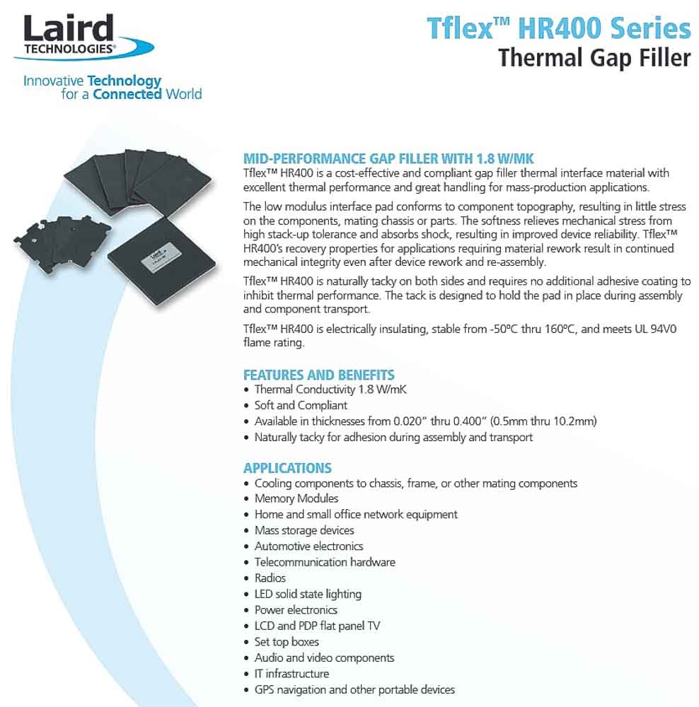 LAIRD Thermal Pad Tflex HR400 Series 1.016mm