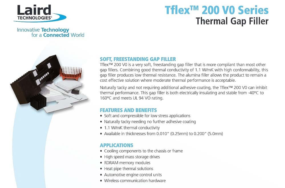 LAIRD Thermal Pad Tflex 200 V0 Series 1.016mm