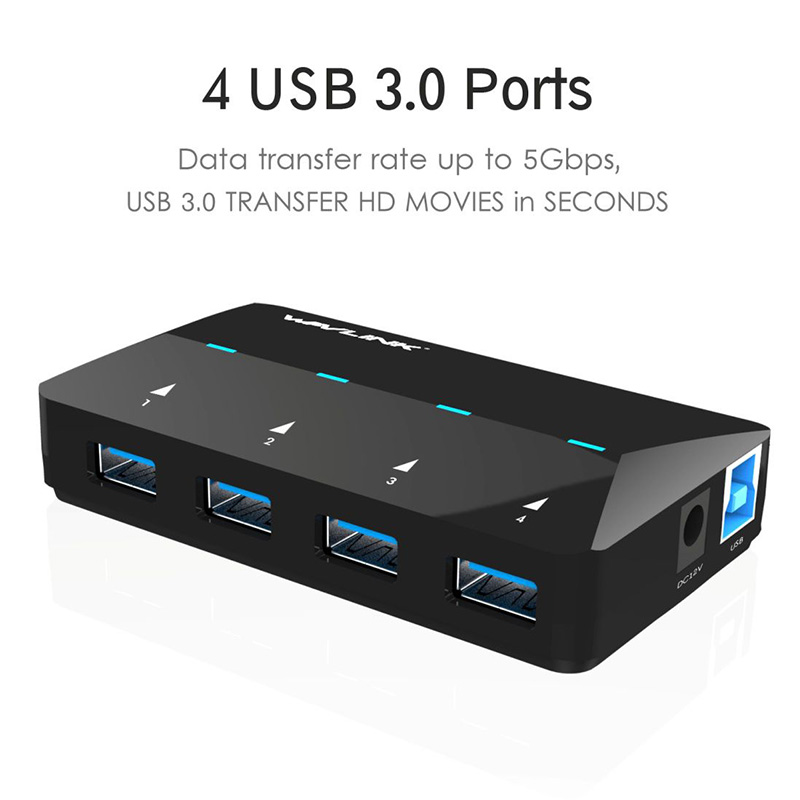 Wavlink Superspeed Usb 3.0 4 Port Hub With Extra 2,4A Fast Charging Port